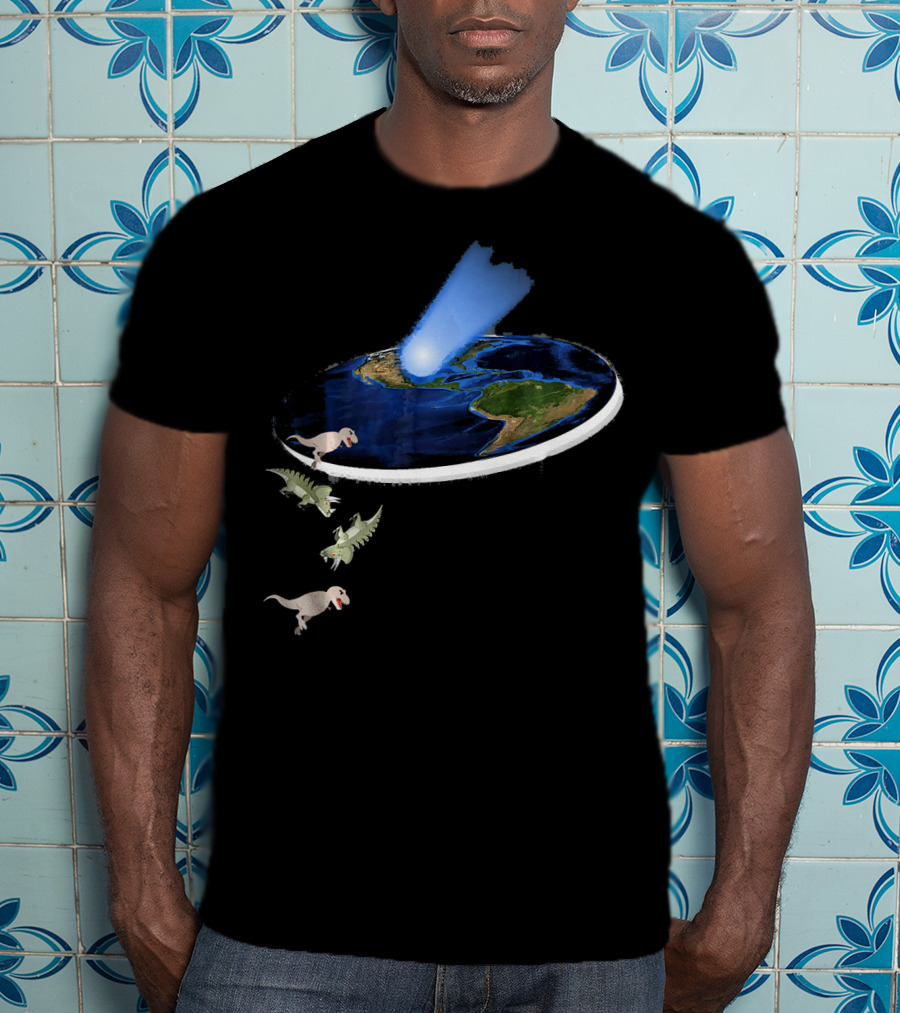 Funny Flat Earth Theory Dinosaurs Falling Off World Edge T-Shirt