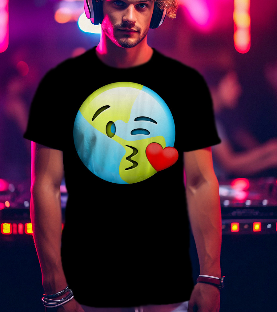 Cute Earth Day Kiss Emoji Lips Kids Emoticon T-Shirt