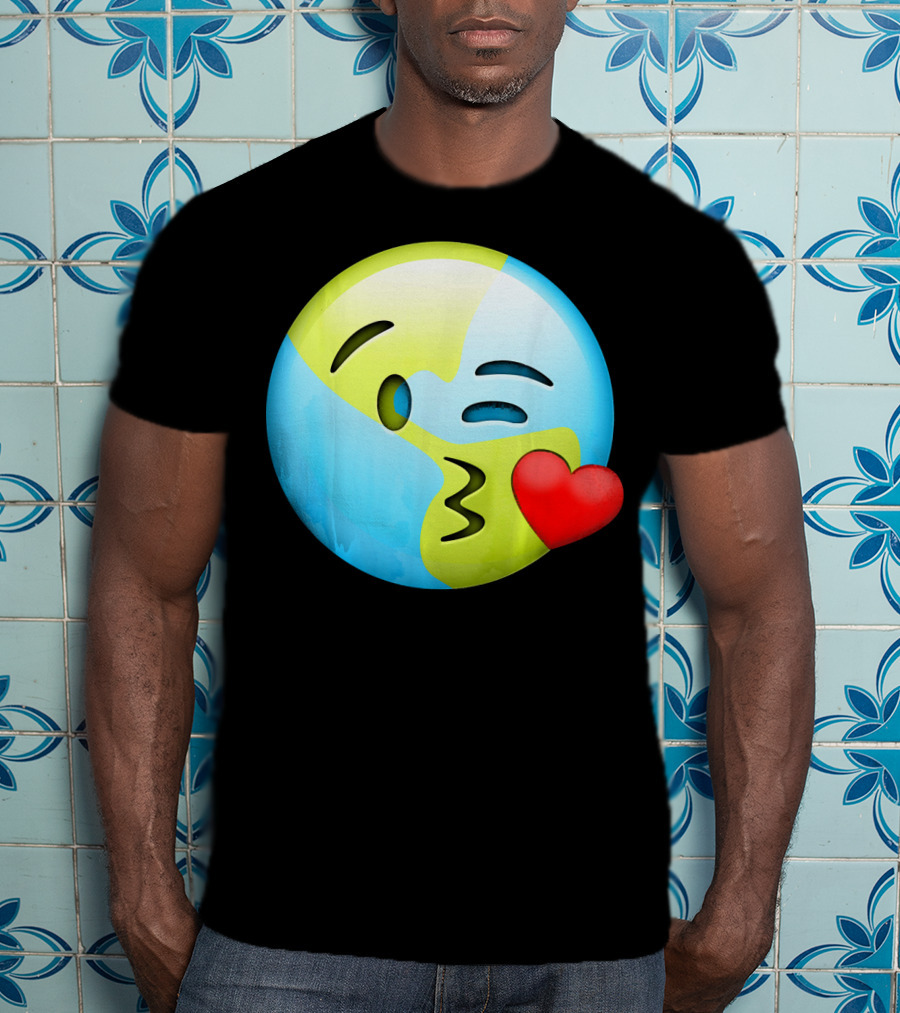 Cute Earth Day Kiss Emoji Lips Kids Emoticon T-Shirt
