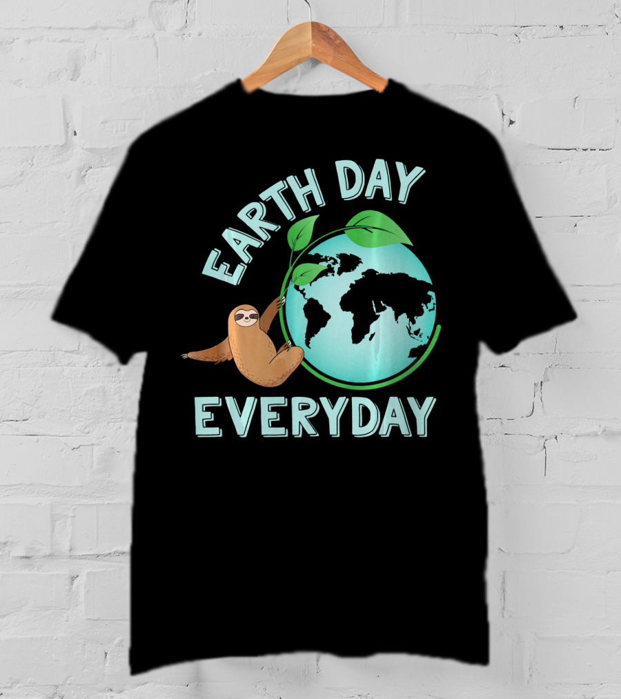 Earth Day Everyday Sloth Hanging On Globe Kids Women T-Shirt