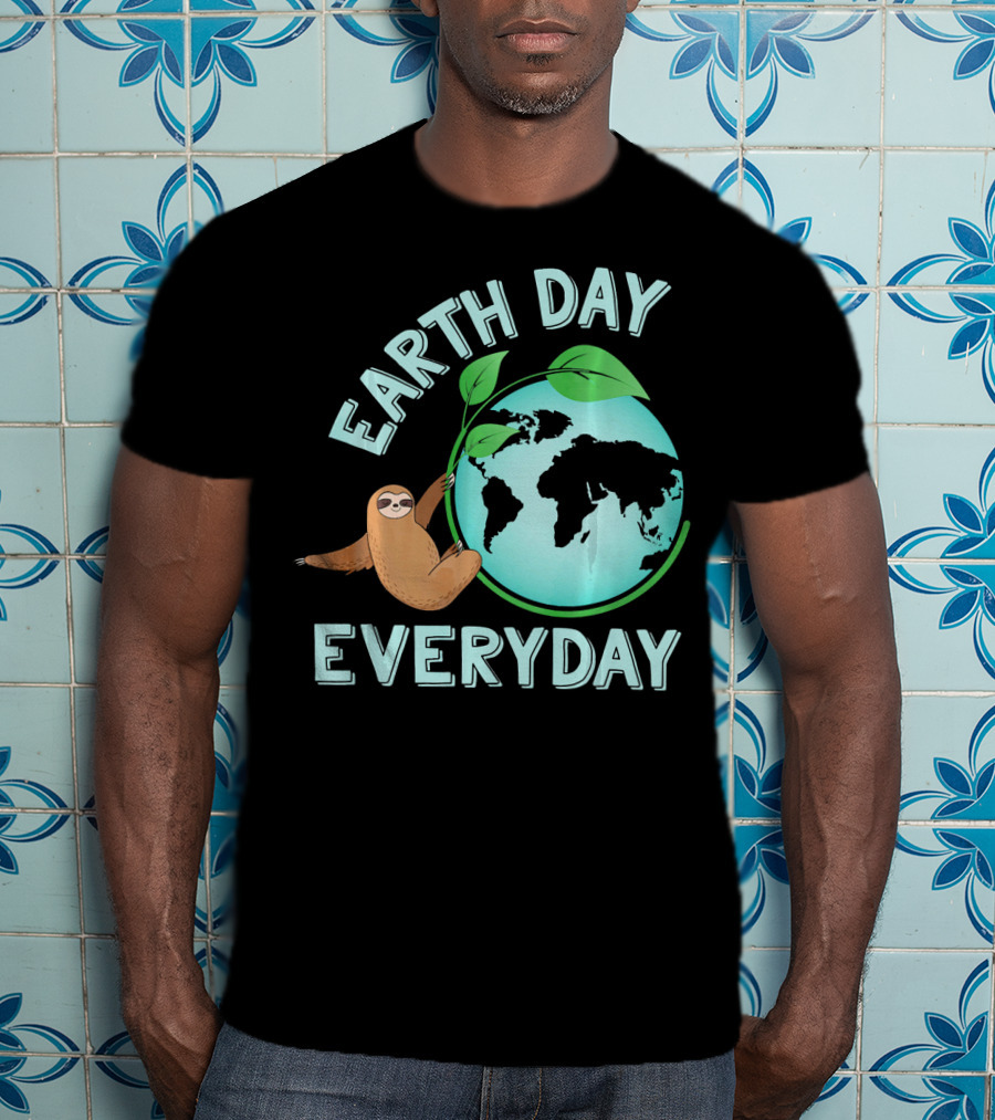 Earth Day Everyday Sloth Hanging On Globe Kids Women T-Shirt