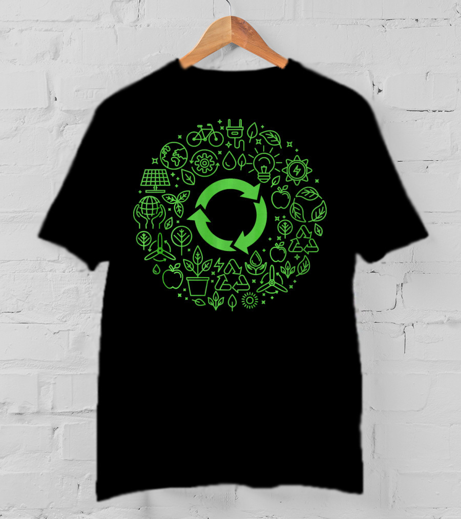 Earth Day Recycle Save Our Planet Eco-Friendly Symbol Icons T-Shirt