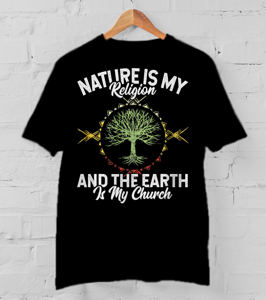 Nature Is My Religion And The Earth Is My Church Tree Silhouette On Mandala T-Shirt