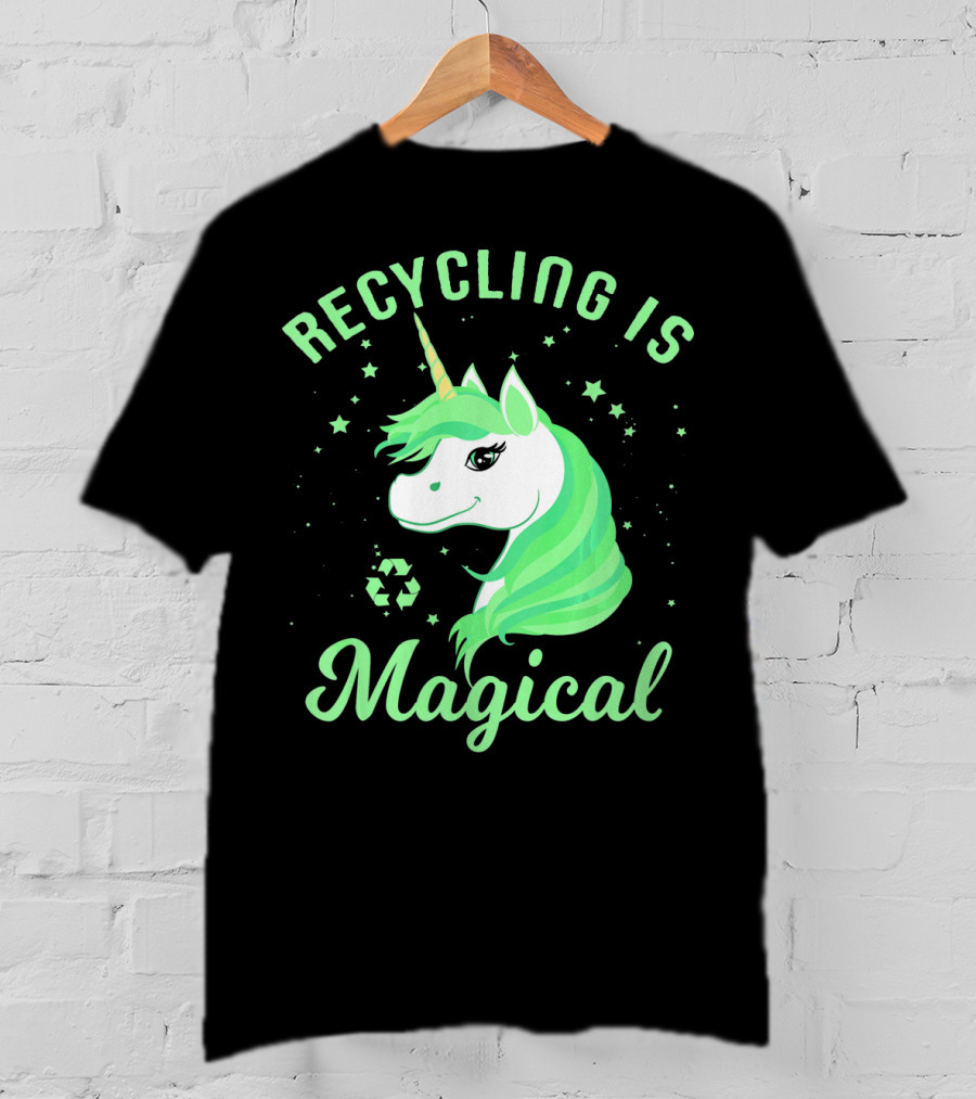 Recycling Is Magical Unicorn Earth Day Green T-Shirt