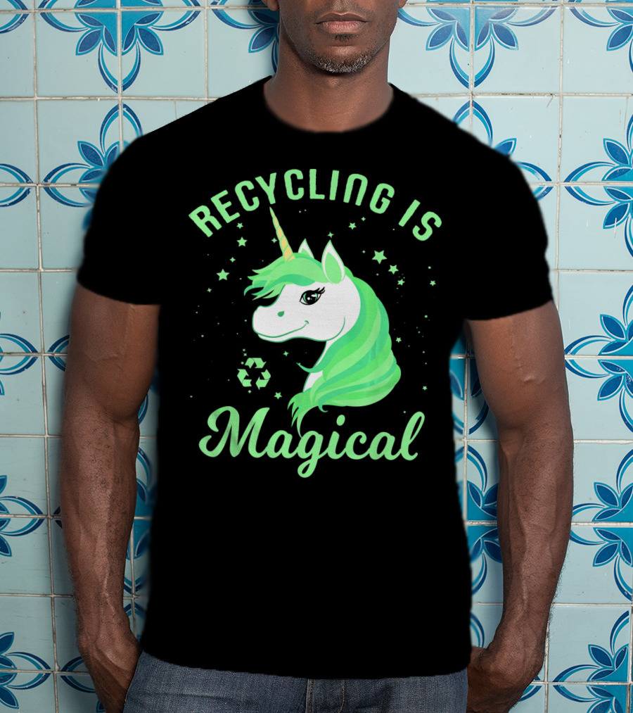 Recycling Is Magical Unicorn Earth Day Green T-Shirt