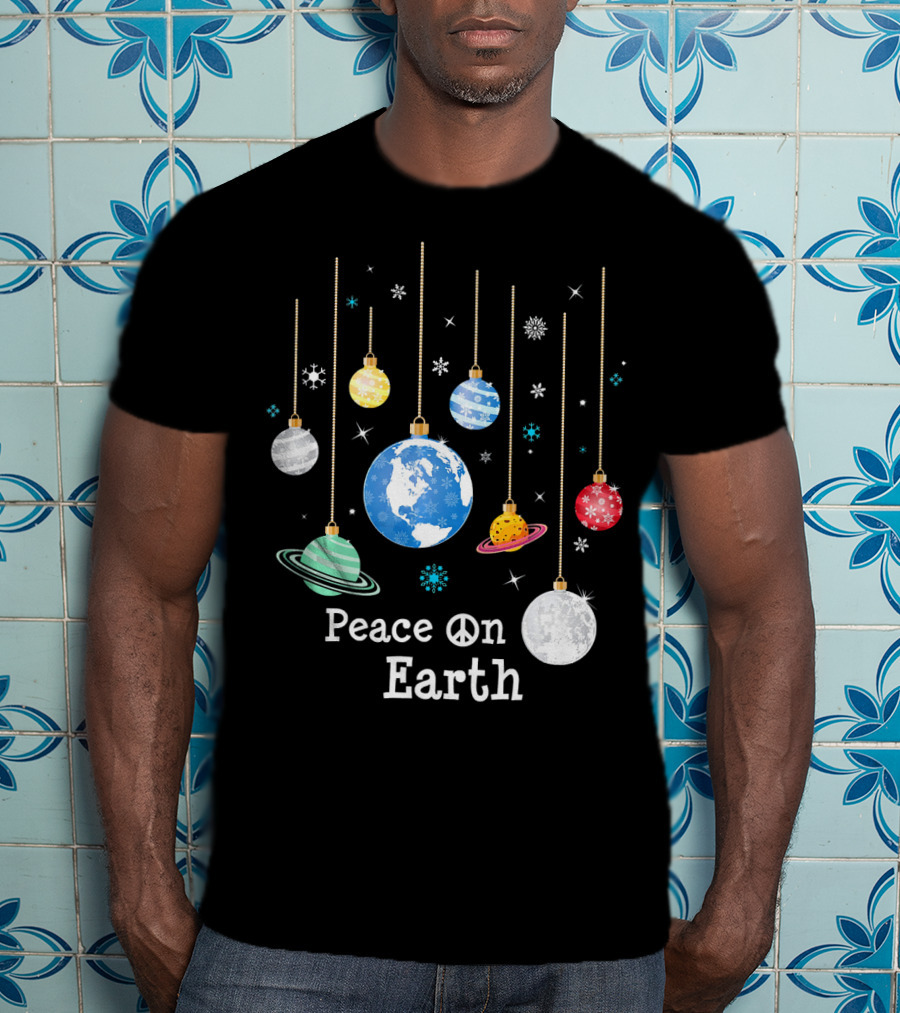Peace On Earth Planets And Snowflakes Hanging Ornaments T-Shirt