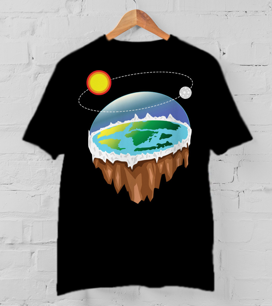 Flat Earth Ice Wall With Floating Sun And Moon Elements T-Shirt