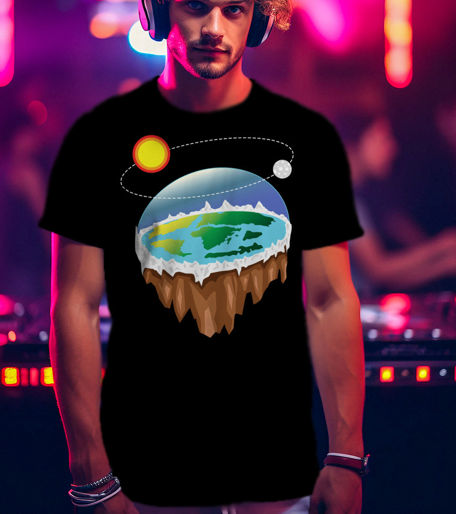 Flat Earth Ice Wall With Floating Sun And Moon Elements T-Shirt