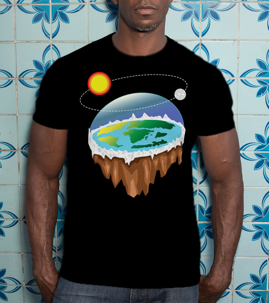 Flat Earth Ice Wall With Floating Sun And Moon Elements T-Shirt