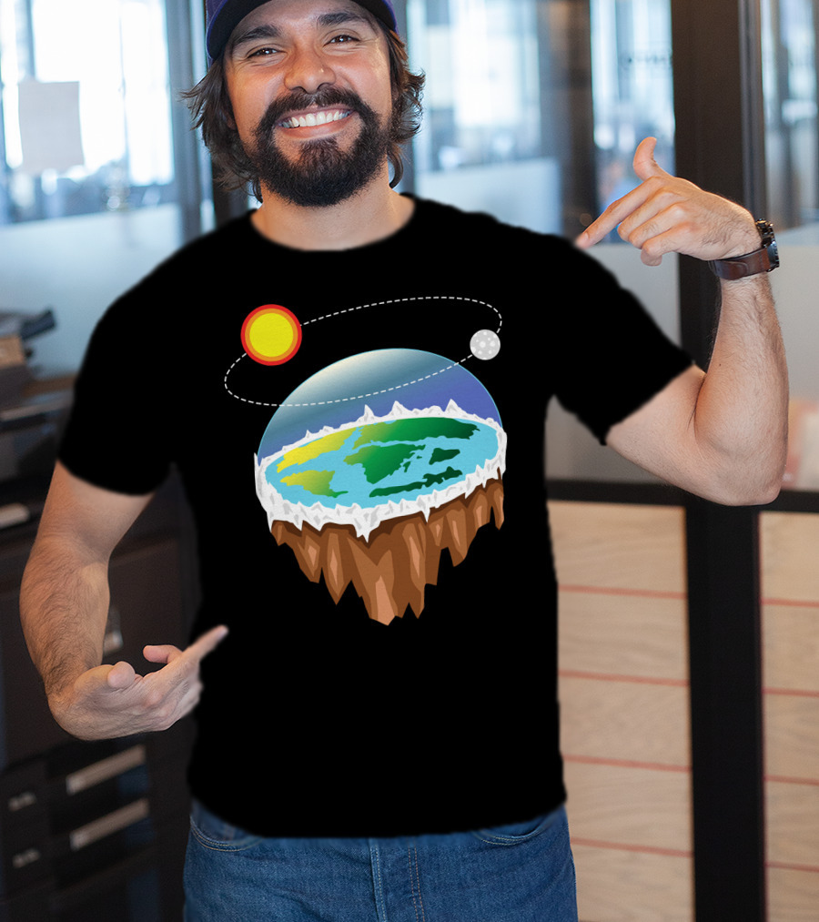Flat Earth Ice Wall With Floating Sun And Moon Elements T-Shirt