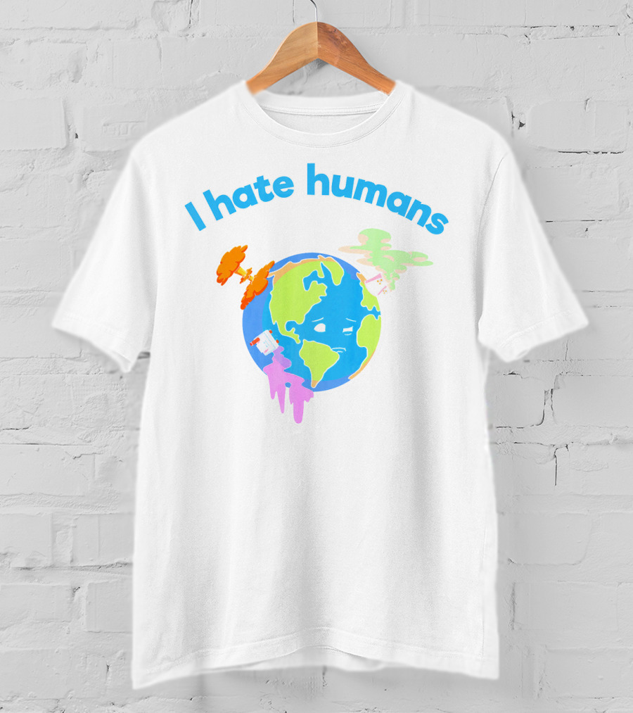 I Hate Humans Earth With Pollution Icons Earth Day Every Day T-Shirt