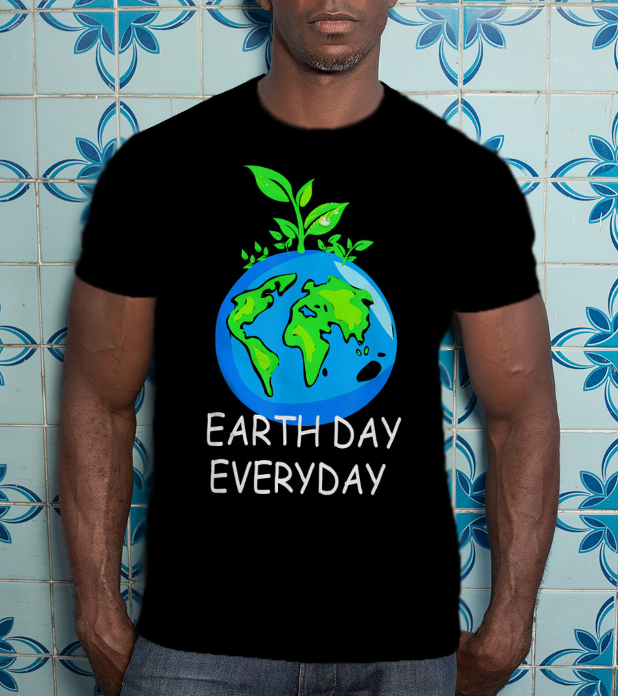 Earth Day Everyday Environmental Awareness Earth With Leaves T-Shirt