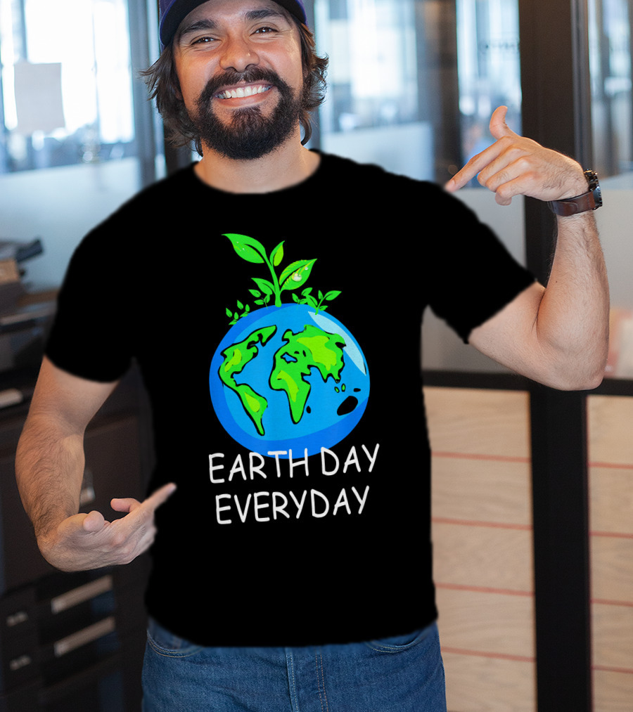 Earth Day Everyday Environmental Awareness Earth With Leaves T-Shirt