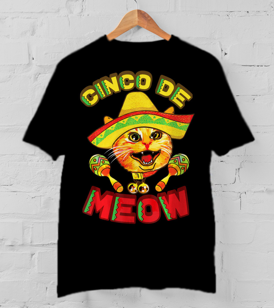 Cinco De Meow Cat With Sombrero And Maracas Fiesta T-Shirt