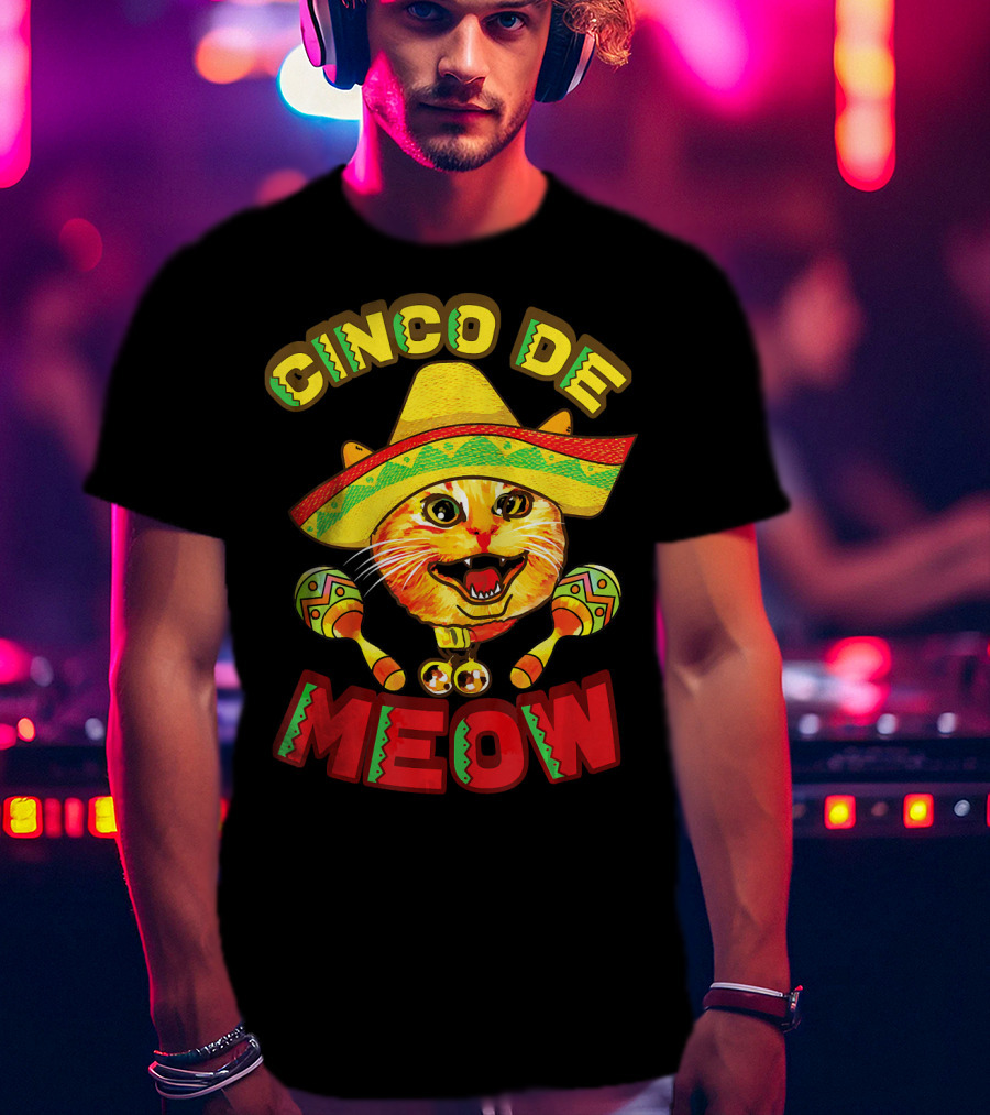 Cinco De Meow Cat With Sombrero And Maracas Fiesta T-Shirt