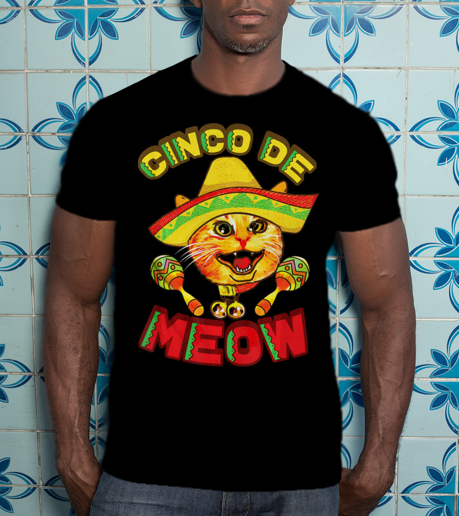 Cinco De Meow Cat With Sombrero And Maracas Fiesta T-Shirt