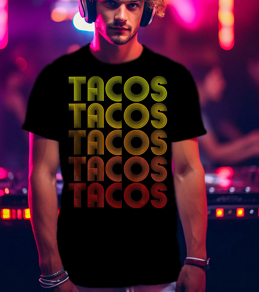 Vintage Tacos Lover Cinco De Mayo Retro Lines T-Shirt