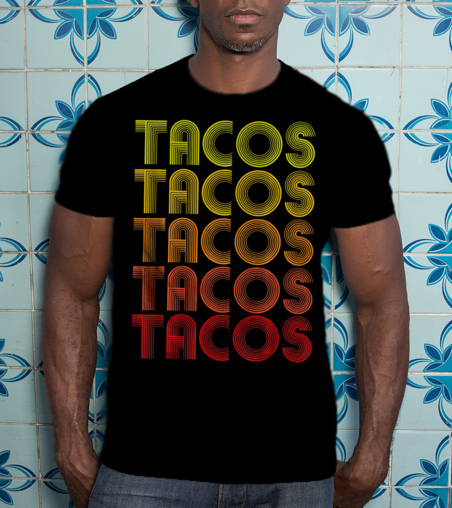 Vintage Tacos Lover Cinco De Mayo Retro Lines T-Shirt