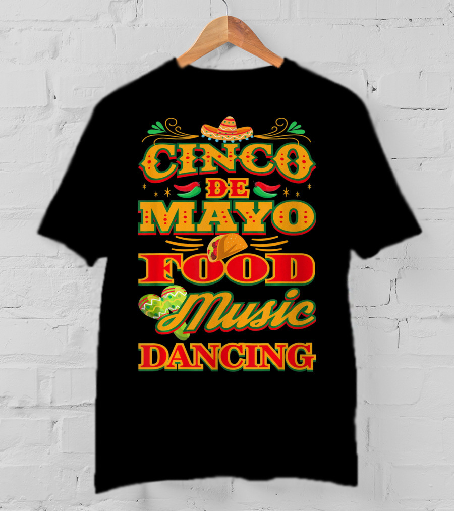 Cinco De Mayo Food Music Dancing Sombrero Taco Decor Elements T-Shirt
