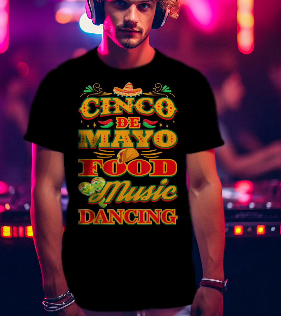 Cinco De Mayo Food Music Dancing Sombrero Taco Decor Elements T-Shirt