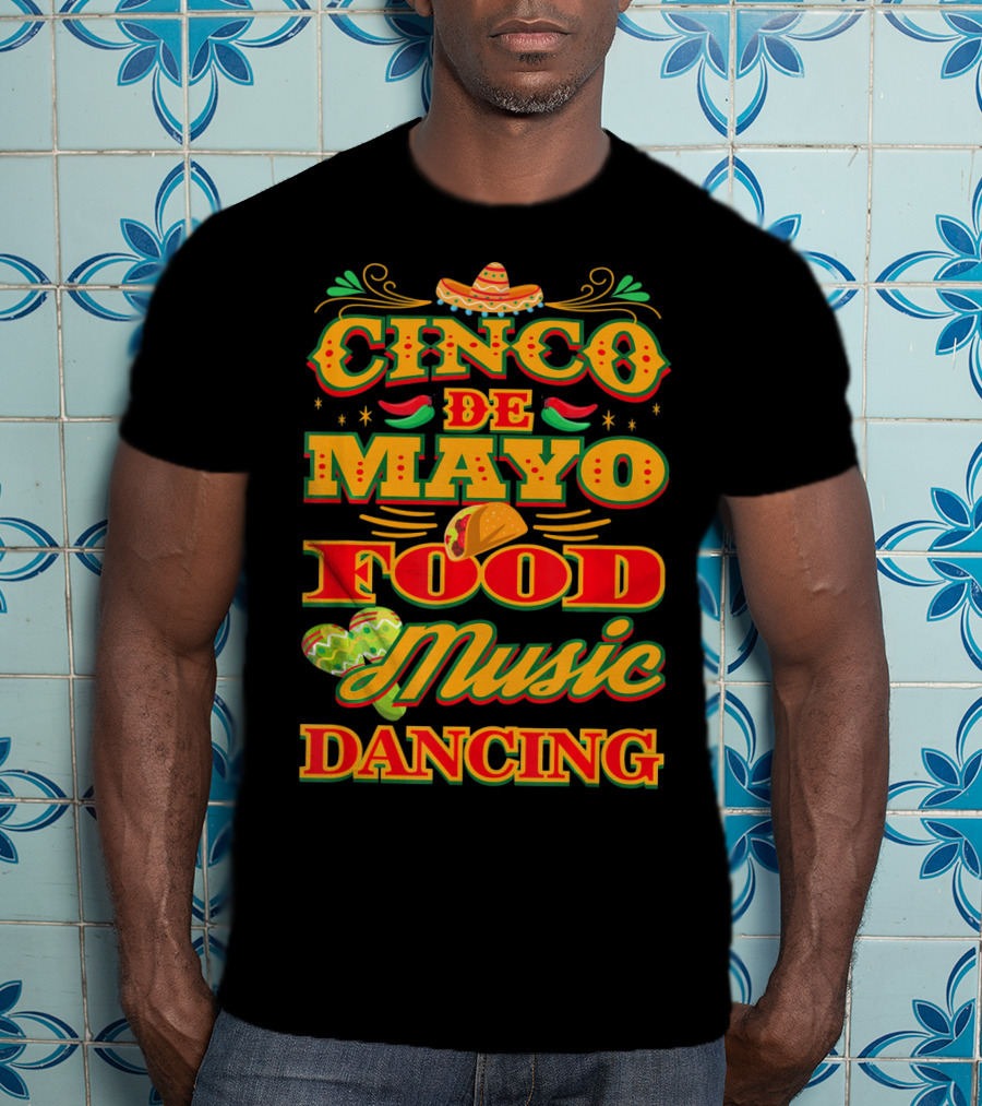 Cinco De Mayo Food Music Dancing Sombrero Taco Decor Elements T-Shirt