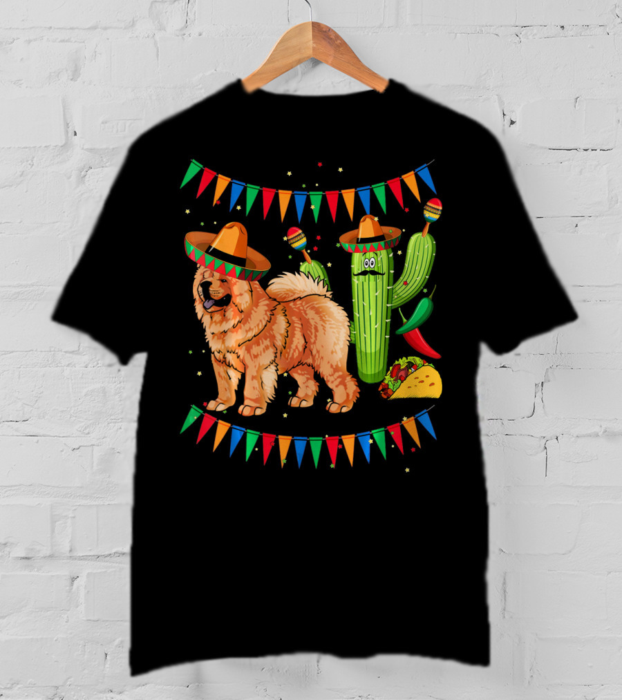 Sombrero Chow Chow Dog Cactus Mexico Cinco De Mayo Fiesta T-Shirt