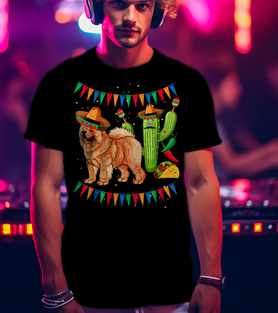 Sombrero Chow Chow Dog Cactus Mexico Cinco De Mayo Fiesta T-Shirt
