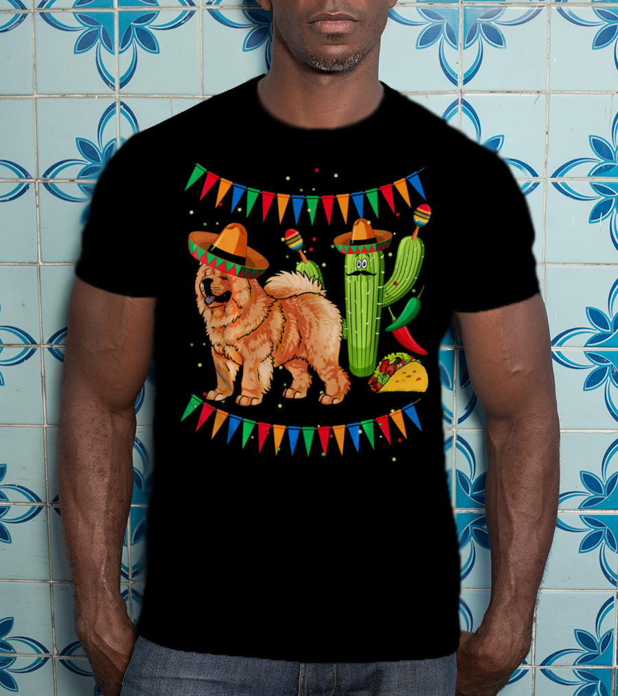 Sombrero Chow Chow Dog Cactus Mexico Cinco De Mayo Fiesta T-Shirt