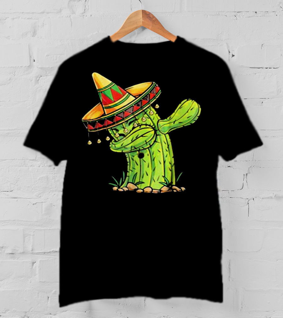 Cinco De Mayo Dabbing Cactus With Sombrero Mex T-Shirt