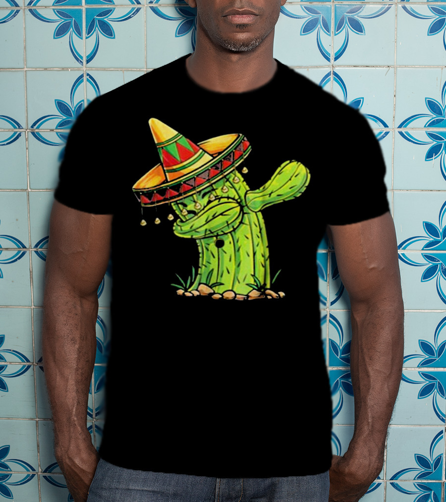Cinco De Mayo Dabbing Cactus With Sombrero Mex T-Shirt
