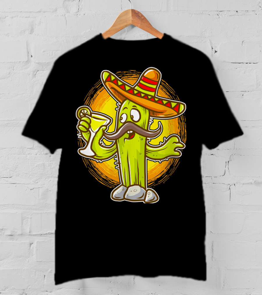 Funny Margarita Cactus Cinco De Mayo Sombrero Mustache Fiesta T-Shirt