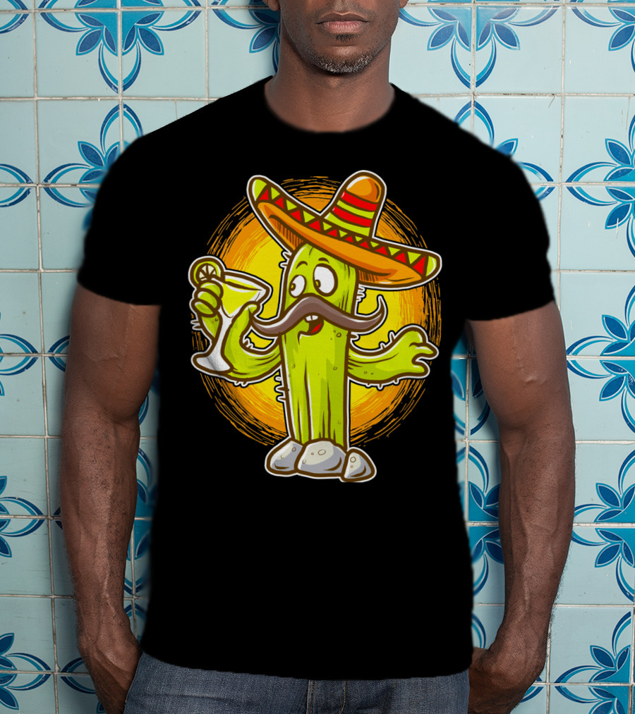 Funny Margarita Cactus Cinco De Mayo Sombrero Mustache Fiesta T-Shirt