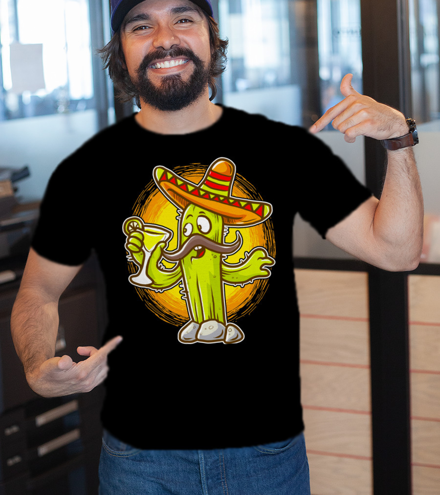 Funny Margarita Cactus Cinco De Mayo Sombrero Mustache Fiesta T-Shirt