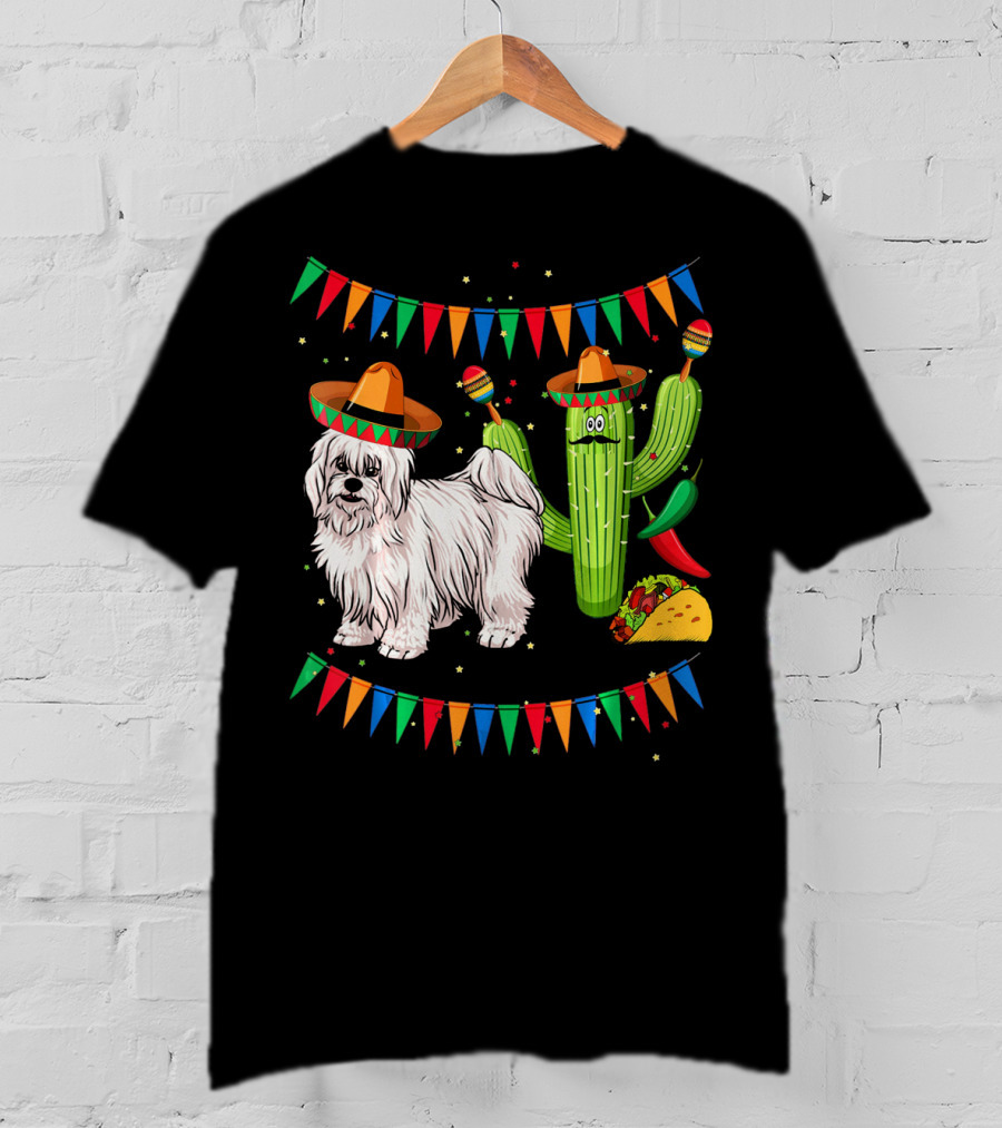 Coton De Tulear Dog Sombrero Mexican Cactus Taco Fiesta T-Shirt