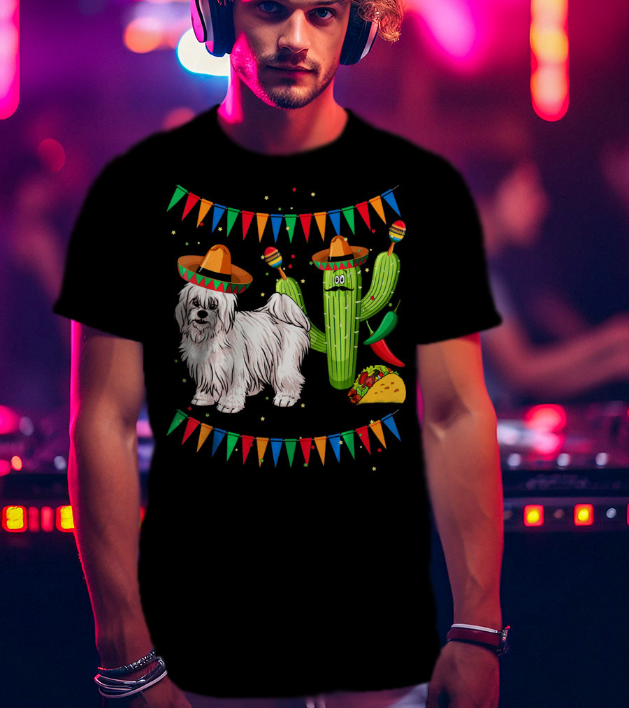 Coton De Tulear Dog Sombrero Mexican Cactus Taco Fiesta T-Shirt