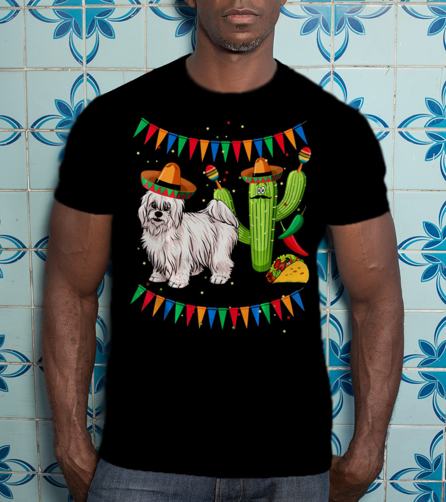 Coton De Tulear Dog Sombrero Mexican Cactus Taco Fiesta T-Shirt