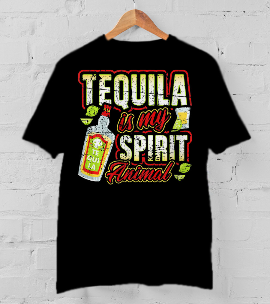 Tequila Is My Spirit Animal Tequila Bottle Lime And Glass T-Shirt