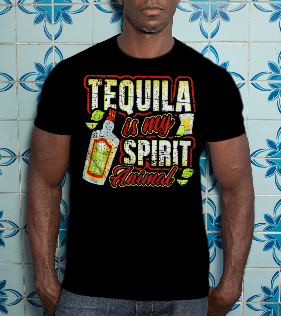 Tequila Is My Spirit Animal Tequila Bottle Lime And Glass T-Shirt