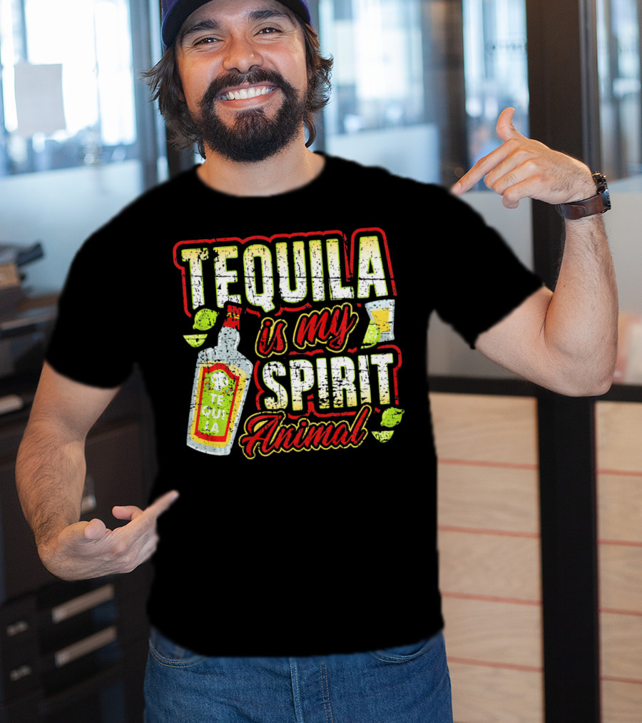Tequila Is My Spirit Animal Tequila Bottle Lime And Glass T-Shirt
