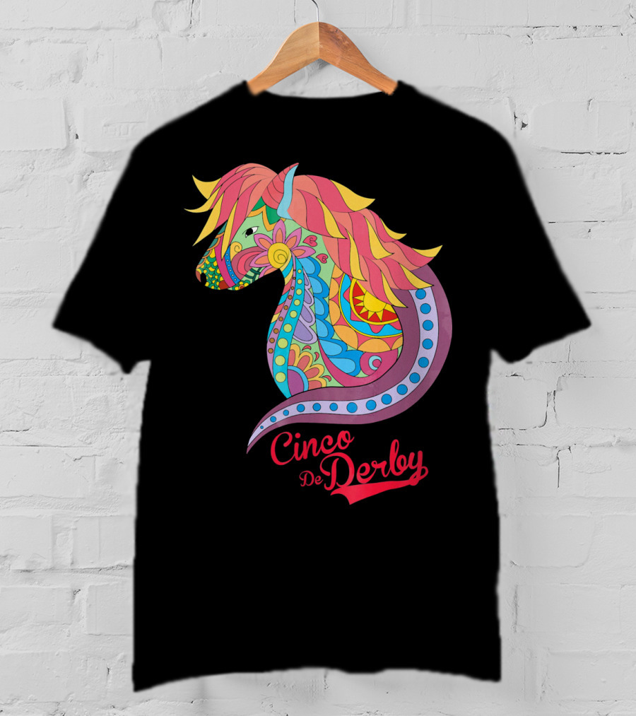 Cinco De Derby Colorful Horse Motif T-Shirt