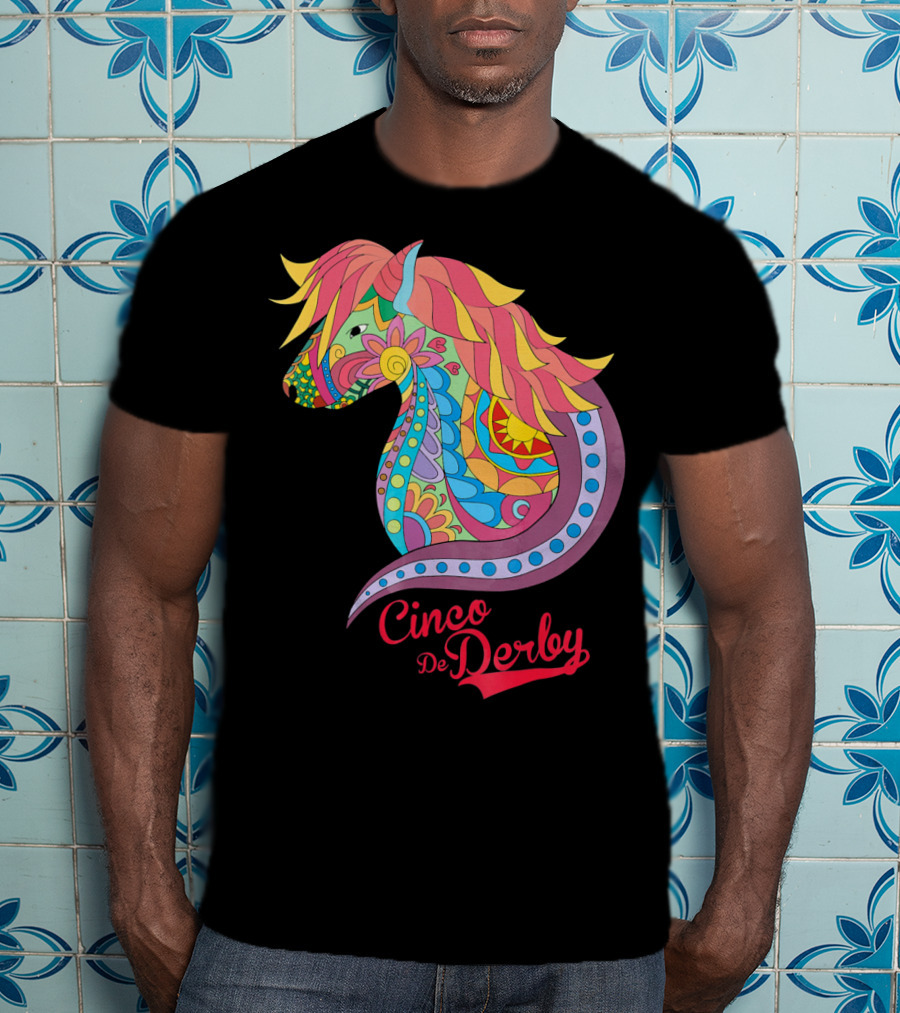 Cinco De Derby Colorful Horse Motif T-Shirt