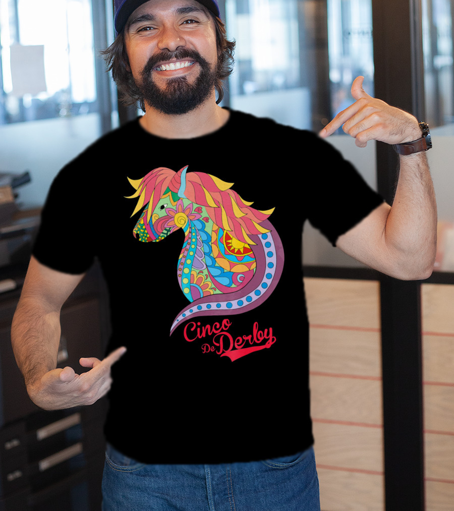 Cinco De Derby Colorful Horse Motif T-Shirt