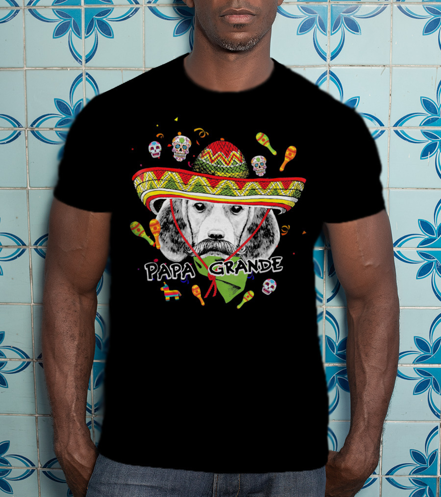 Papa Grande Cinco De Mayo Beagle Sombrero Maracas Skulls Fiesta T-Shirt