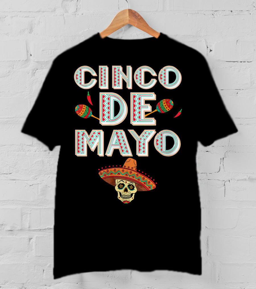 Cinco De Mayo Sombrero Skull And Maracas T-Shirt