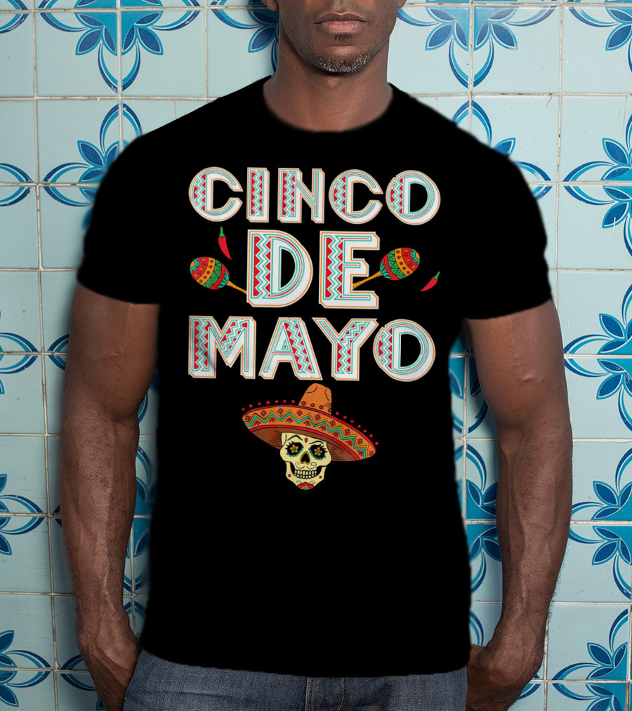 Cinco De Mayo Sombrero Skull And Maracas T-Shirt