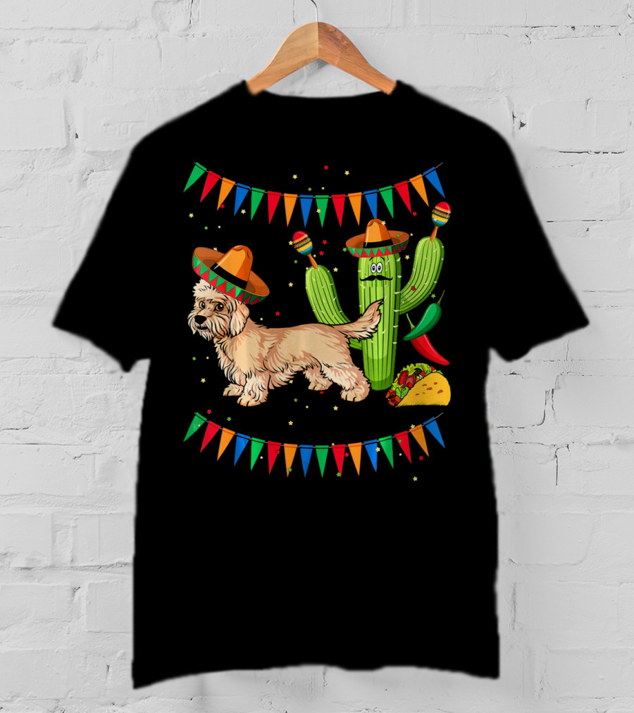 Sombrero Dandi Dinmont Terrier Dog Cactus Taco Maracas Cinco T-Shirt