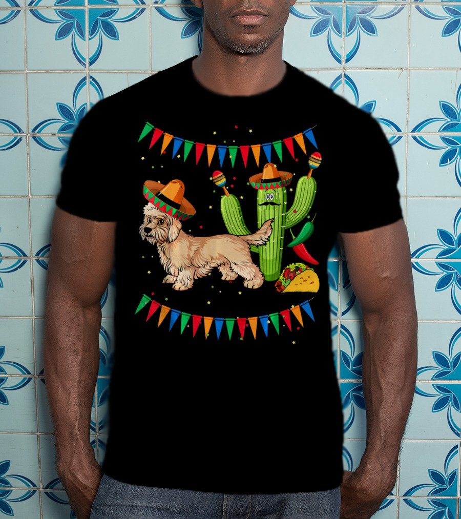 Sombrero Dandi Dinmont Terrier Dog Cactus Taco Maracas Cinco T-Shirt