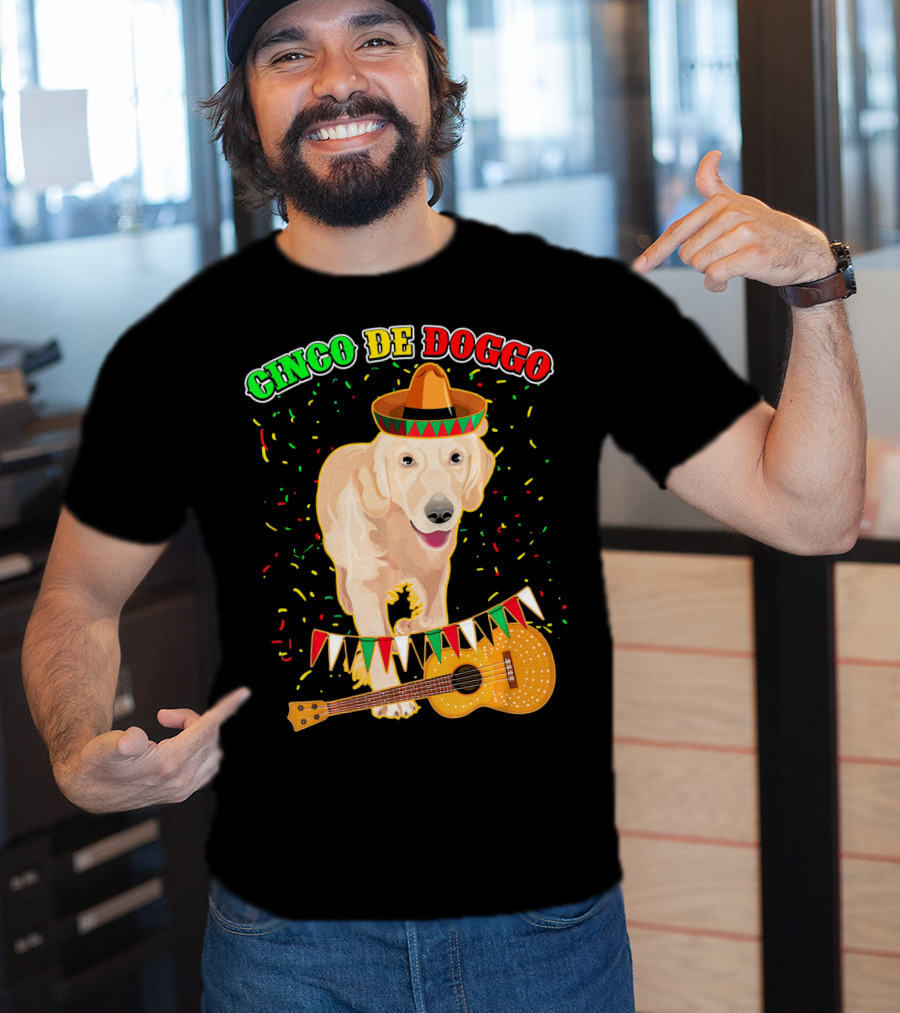 Cinco De Doggo Golden Retriever Sombrero Guitar Fiesta T-Shirt