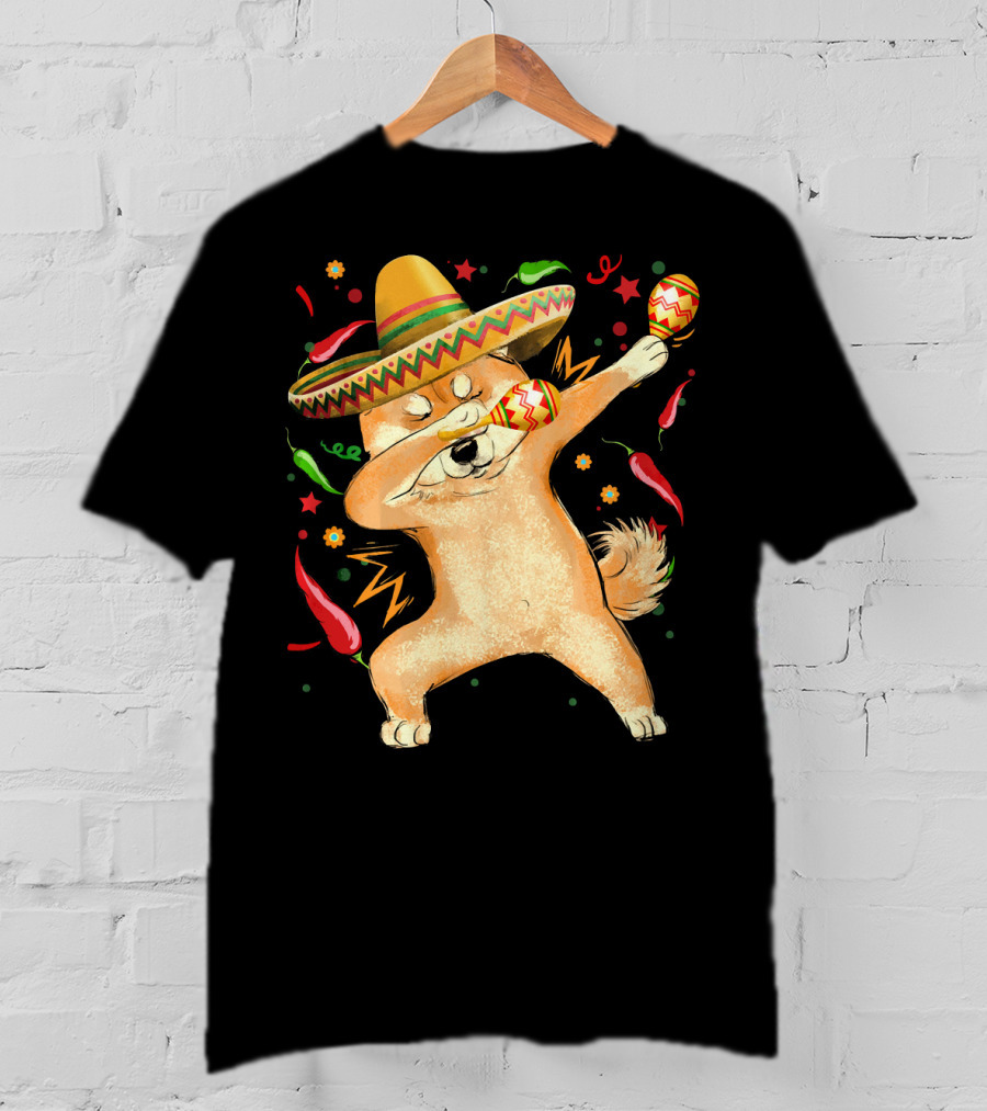 Dabbing Shiba Inu Sombrero Maracas Cinco De Mayo Celebration Dog T-Shirt