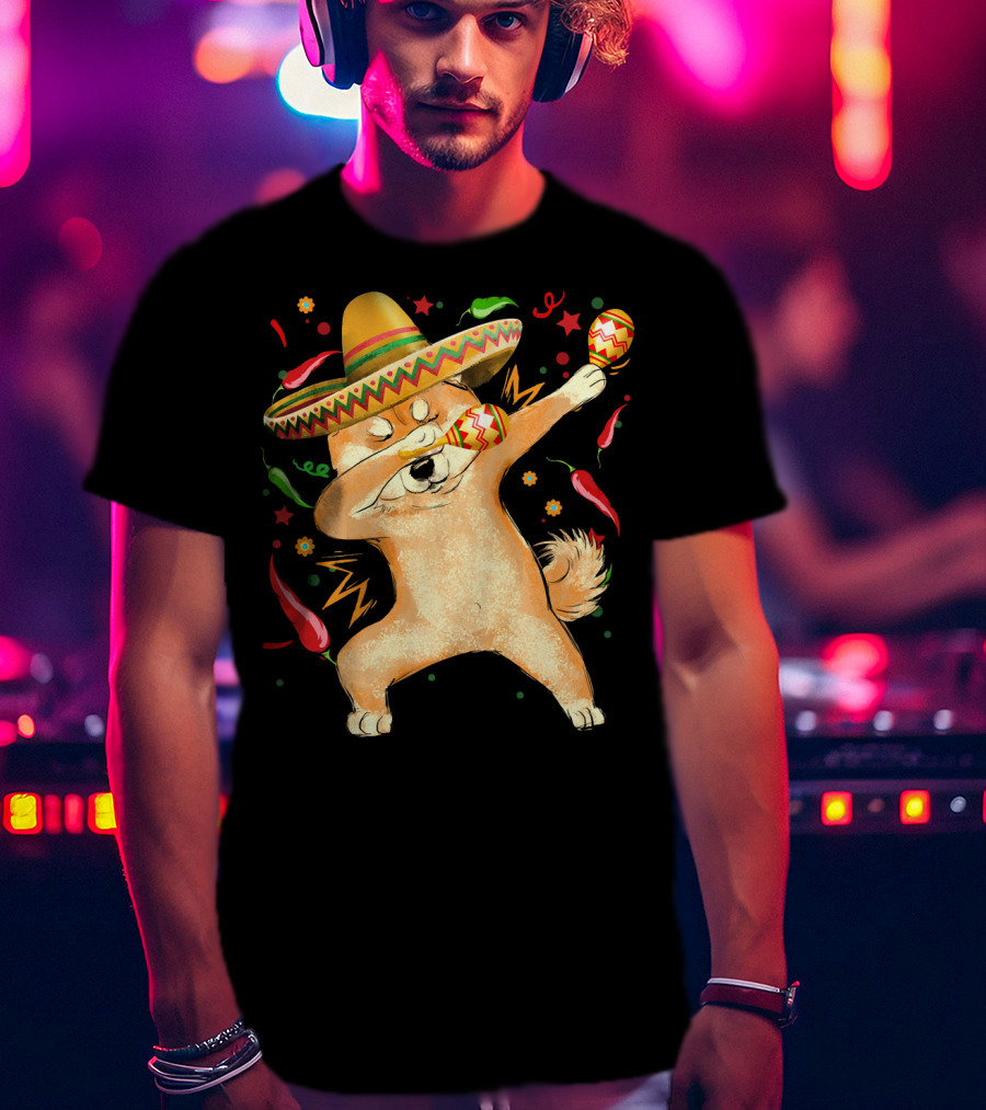 Dabbing Shiba Inu Sombrero Maracas Cinco De Mayo Celebration Dog T-Shirt